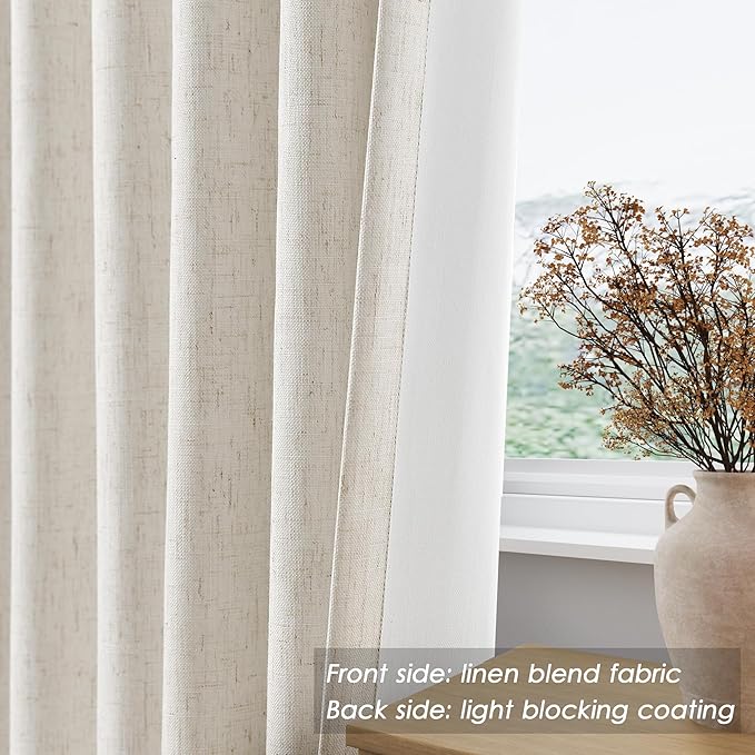 Beige White Linen Blackout Curtains 120 Inches Long Back Tab Rod Pocket Thermal Insulated Noise Reducing Flax Linen Sound Proof Sun Block Out 2 Panels Set for Nursery Extra Long 10 FT 52x120