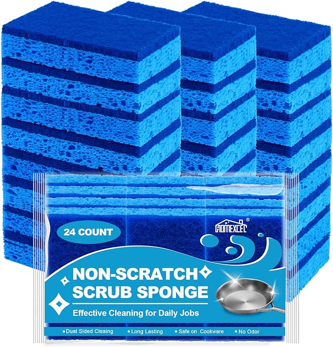 HOMEXCEL Sponges Kitchen 24pcs, Non-Scratch Scrub Dish Sponge Safe on Non-Stick Cookware, Dual Sided Cleaning Sponges for Kitchen, Household, Bathroom and More