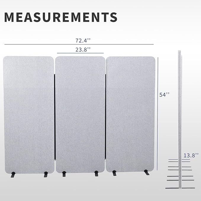 VIVO Freestanding 72 x 56 inch Privacy Panel, Cubicle Divider, Acoustic Wall Partition, x3 24 inch Panels, Gray, PP-3-S072G