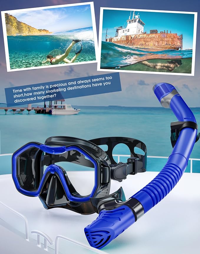 Snorkeling Gear for Adults Kids, Dry-Top Snorkel Set, 180°Panoramic Wide View Diving Mask Breathing Freely Snorkel Mask for Snorkeling Scuba Diving Swimming Travel