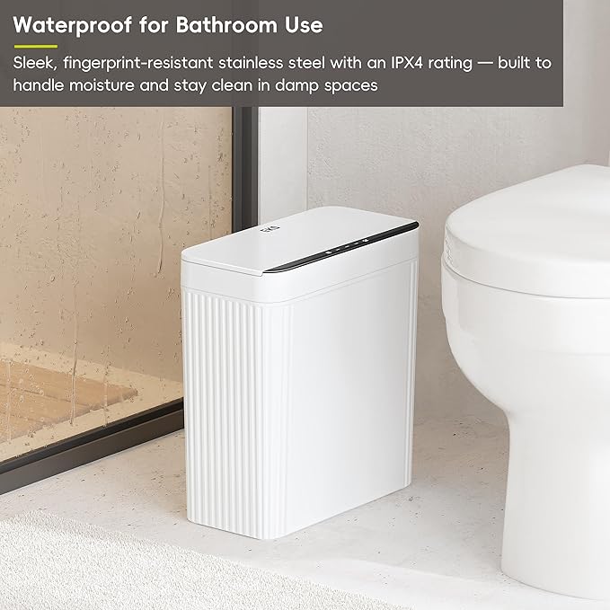 EKO Brio 10L/2.6 Gallon Motion Sensor Trash Can, Automatic Touchless Bathroom Garbage Bin, Waterproof Smart Trash Can for Kitchen, Bedroom, and Office, White