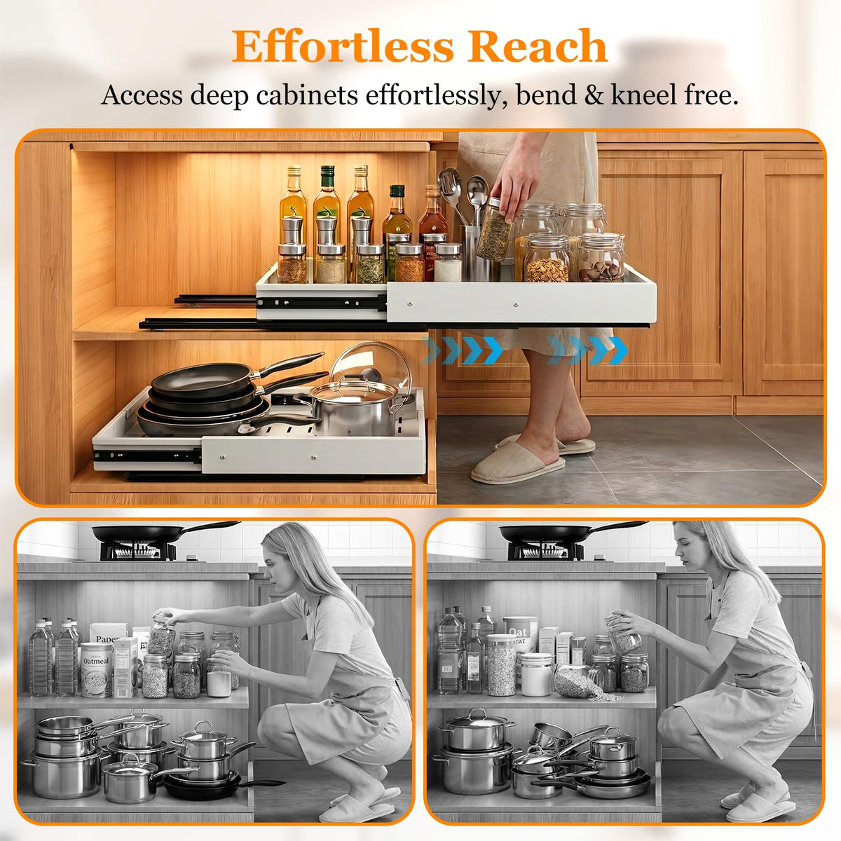 Philosun Pull Out Cabinet Organizer for Kitchen,Full Expandable Width 12"-19" Depth 16"-22" Cabinet Drawers Slide Out No Drill Adhesive,Cabinet Pull Out Shelves for Kitchen Pots Pans Spices 2Pack