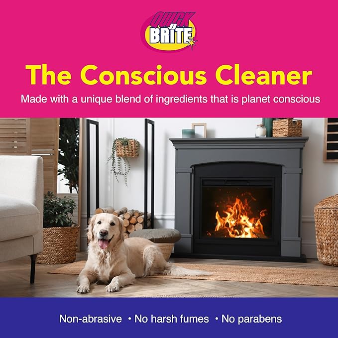 Quick ‘n Brite Fireplace Gel Cleaner for Brick, Stone, Rock, Tile, and Marble, Nonabrasive Fireplace Cleaner, Made in the USA, 64oz (Pack of 2)