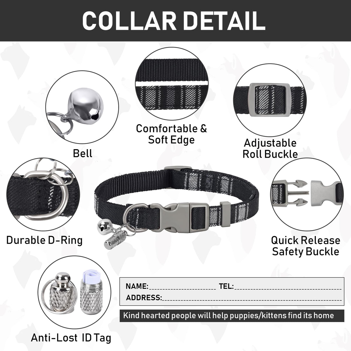GAMUDA Dog Harness Collar and Leash Set, Horse Care Sheets, No Chock No Pull Adjustable Vest Harnesses Plaid Reflective for Medium Dog, Cat, Small Horse, Small Bull and Pig (Black, M)