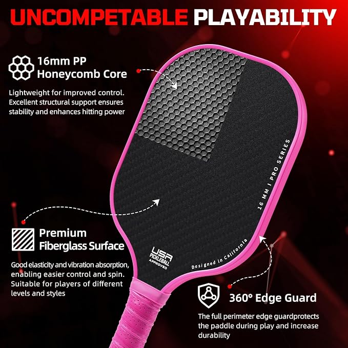 BAGAIL Pickleball Paddles, USAPA Approved Fiberglass Surface Pickleball Set, Lightweight Pickle Ball Rackets with 4 Balls, 1 Bag, Designed in California for Traction and Stability
