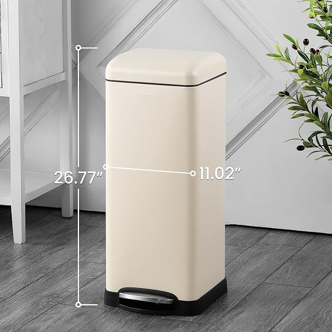 happimess HPM1007F Betty Retro 8-Gallon Step-Open Trash Can with Soft-Close Lid, Fingerprint Resistant, Modern, Minimalistic for Home, Kitchen, Laundry Room, Office, Bedroom, Bathroom, Almond