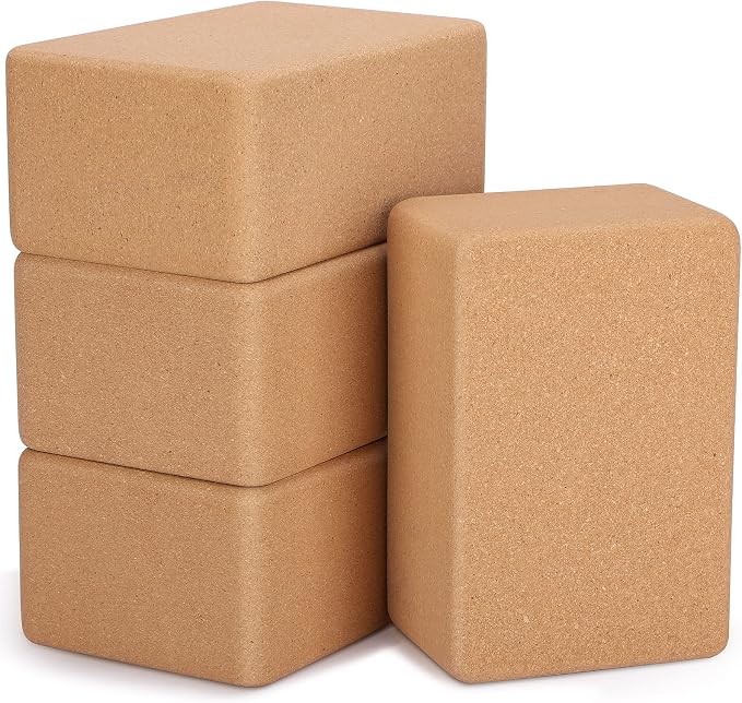 Leitee 4 Pcs Cork Yoga Blocks 9 x 6 x 4 Inch Cork Yoga Brick Non Slip Supportive Equipment High Density Bricks Wood Exercise Blocks Women Gifts for Stretching Flexibility Balance Fitness Pilates