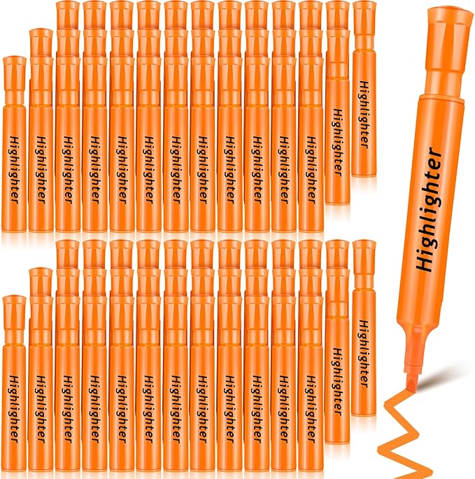 Qilery 72 Pack Highlighters Bulk, Tank Style Chisel Tip Highlighters Markers Quick Drying for Kids and Adult Coloring, Classroom Home Office School Supplies (Orange)