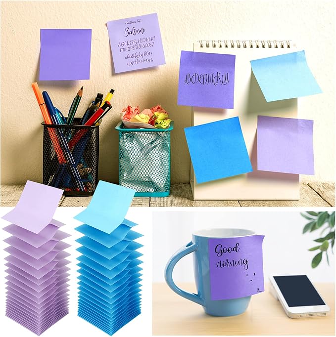 24 Pack Pop Up Sticky Notes 3 x 3 Refills 1200 Sheets Colored Sticky Notes Self Adhesive Memo Pads for Home Office Supplies(Purple Blue, Classic)