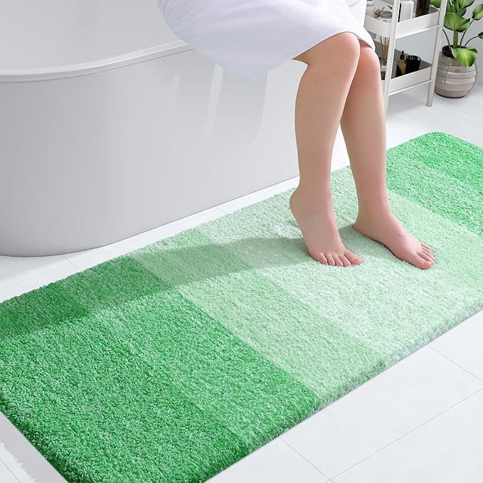 OLANLY Bathroom Runner Rugs 59x24, Extra Soft Absorbent Microfiber Bath Rugs, Rubber Backing, Quick Dry, Machine Washable Bath Mats for Bathroom Floor, Tub and Shower, Home Decor Accessories, Green
