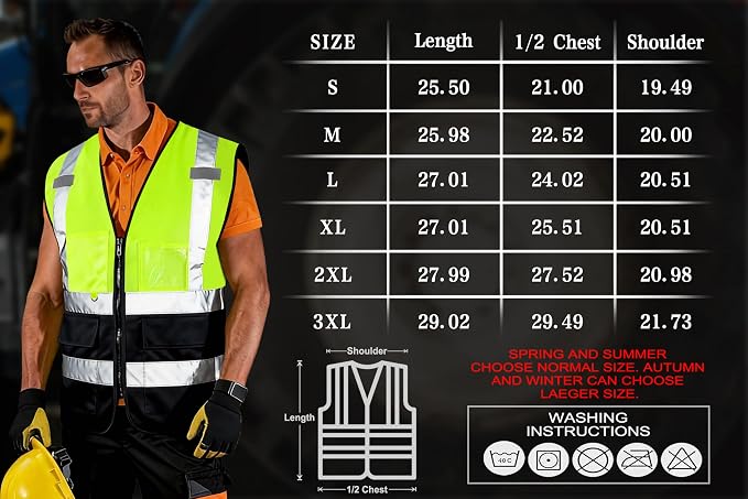FATONE Hi Vis Safety Vest for Men with Reflective Strips, Class 2 High Visibility Vest with Pockets for Construction, Traffic, Warehouse, Security, Volunteer, 5 Pack Black Bottom Yellow, 2XL