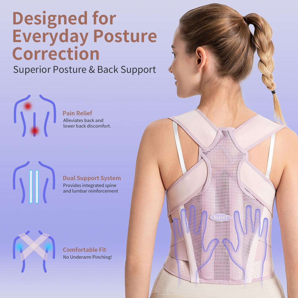 Posture Corrector for Women – 2-in-1 Back Brace with Shoulder Support, Adjustable Full Back Straightener for Upper & Lower Back Pain Relief, Hunchback, Scoliosis & Spine Alignment (M Waist 32”- 41” )
