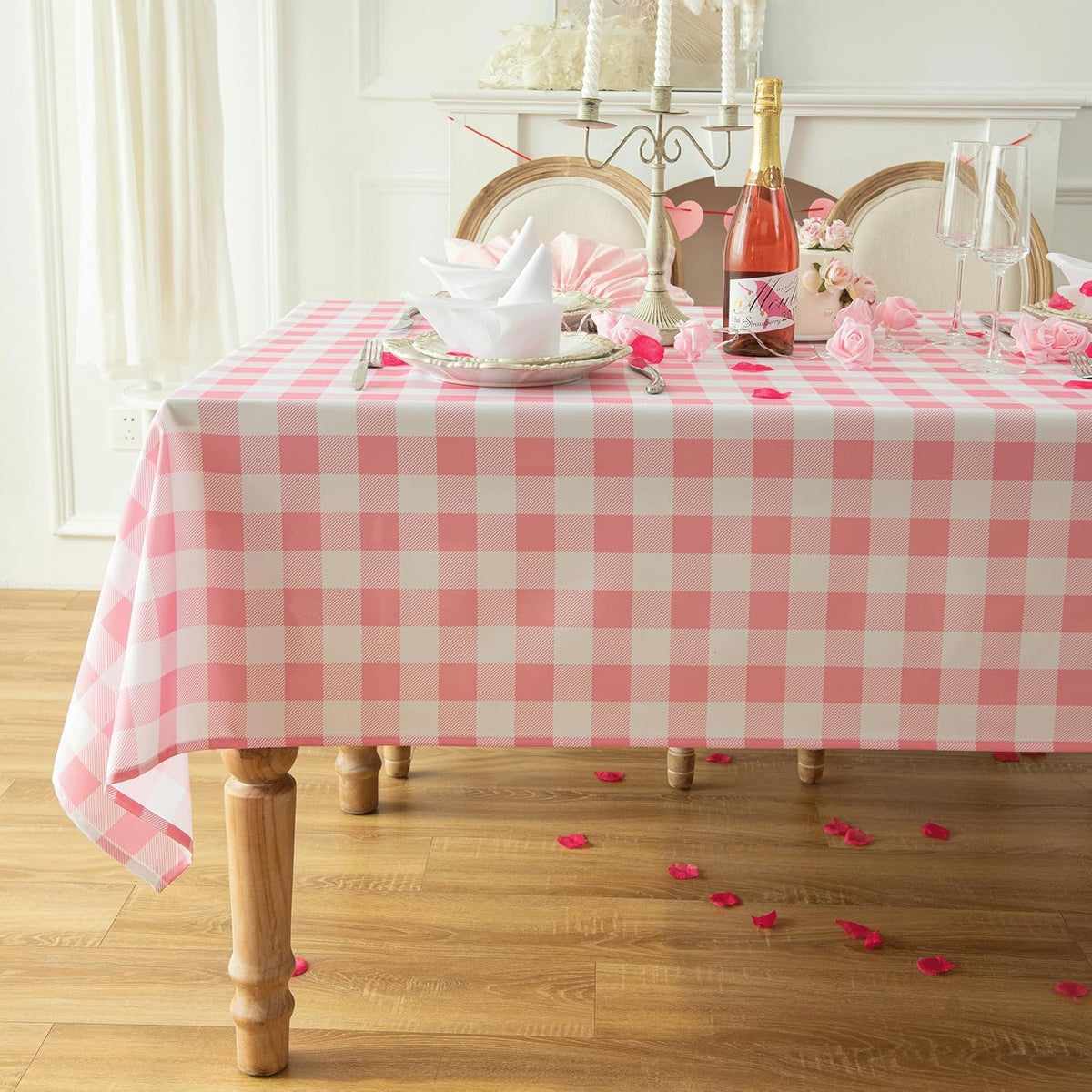 Waterproof Checkered Tablecloth Fabric - Rectangle 58x84 Inch Classic Gingham Buffalo Plaid Table Cloth for Indoor/Outdoor Use - Washable Table Cover for Kitchen, BBQs, and Parties