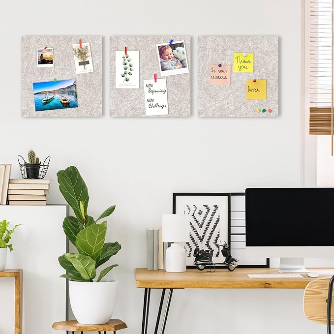 AKTOP Cork Bulletin Board 12x12, 1/2" Thick Felt Cork Board Tiles 12 Pack, Small Square Pin Board for Wall, Self Adhesive Corkboards with 120 Push Pin Wood Clips for School, Home & Office, Latte