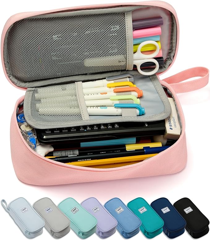 Pencil Case Pouch Box Bag School Supplies Girls Boys Kids, Cute Preppy Stuff Large Big Capacity Aesthetic Pen Organizer, Back to College Stationary, Pink, Classic Stlye, 1800ml