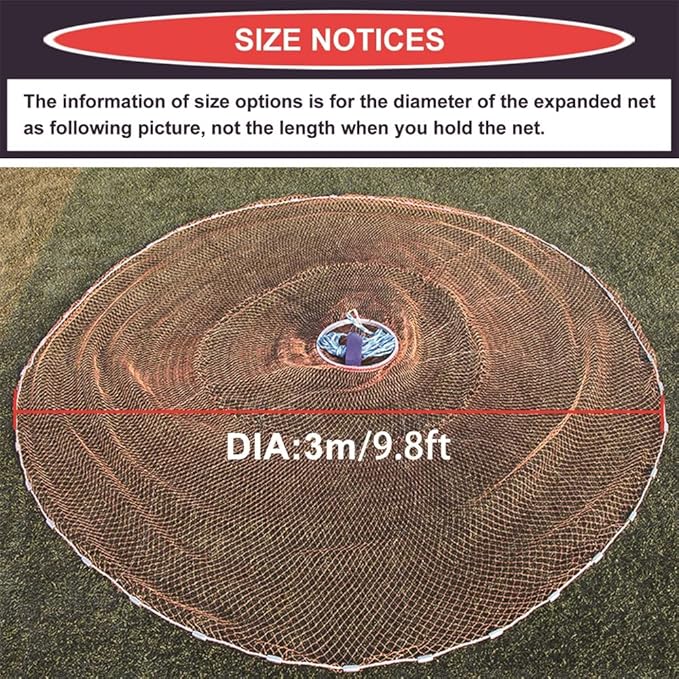 Cast Fishing Net with Aluminum Frame, 0.8 inch Mesh, 7.8-13.8 ft Diameter