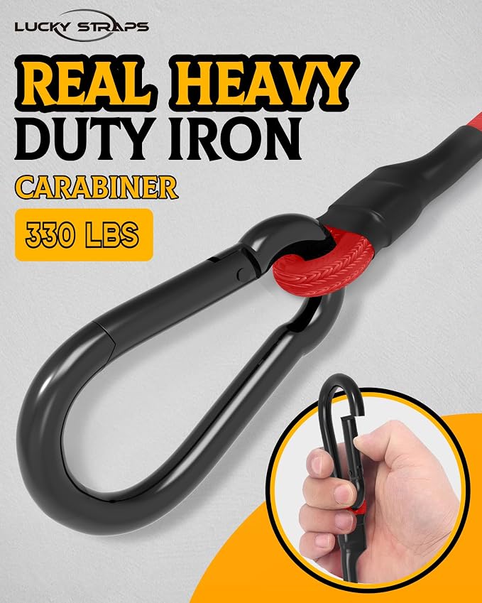 8 Pcs 60 Inch Heavy Duty Carabiner Bungee Cord Outdoor with 190 Lbs Max Break Strength, Bungee Straps with Upgraded Carabiner Hooks for Luggage Rack, Cargo, Hand Carts, Bike, Camping, etc (Red)