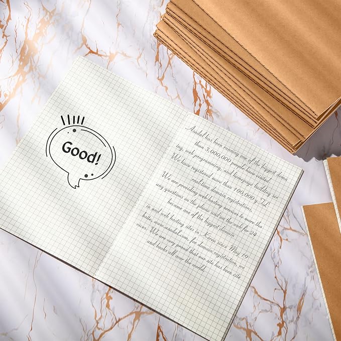 100 Pcs Kraft Notebook Journals 5.5 Inch x 8.3 Inch A5 Journal Softcover Notebooks Bulk for Kids Student Writing Sketch Office Notepad with 60 Pages 33 Sheets (Brown, Grid)