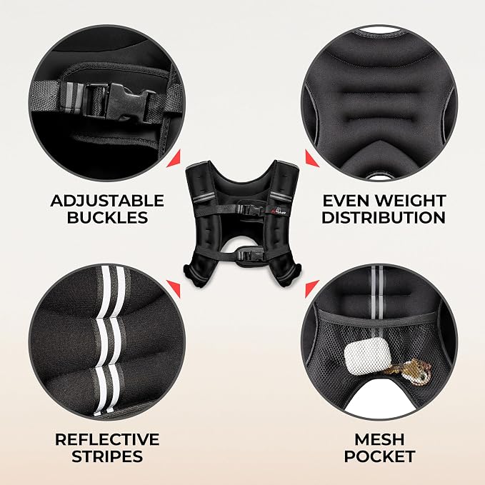 Weighted Vest - Weight Vest for Running, Strength Training & Muscle Building, Features Reflective Stripe for Safe Outdoor Workouts (available in 6lbs to 30lbs)