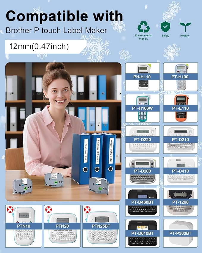 Label Maker Tape Replacement for Brother P Touch Label Tape TZE-231 Tz231 Laminated Tape Black on White 12mm 0.47 inch x 26.2ft 8m 1/2 for Ptouch PTD400AD PTH110 PT-D210 PT-D400 PTD600 PTD220,5 Pack