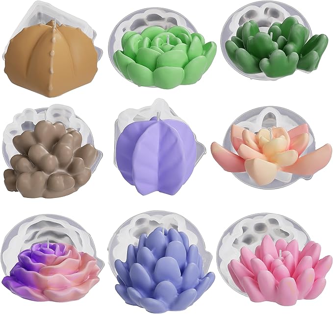 9 Pcs Flower Succulent Molds & Peony Rose Resin Candle Mold - Craft Supplies 3D Mold for Resin Casting