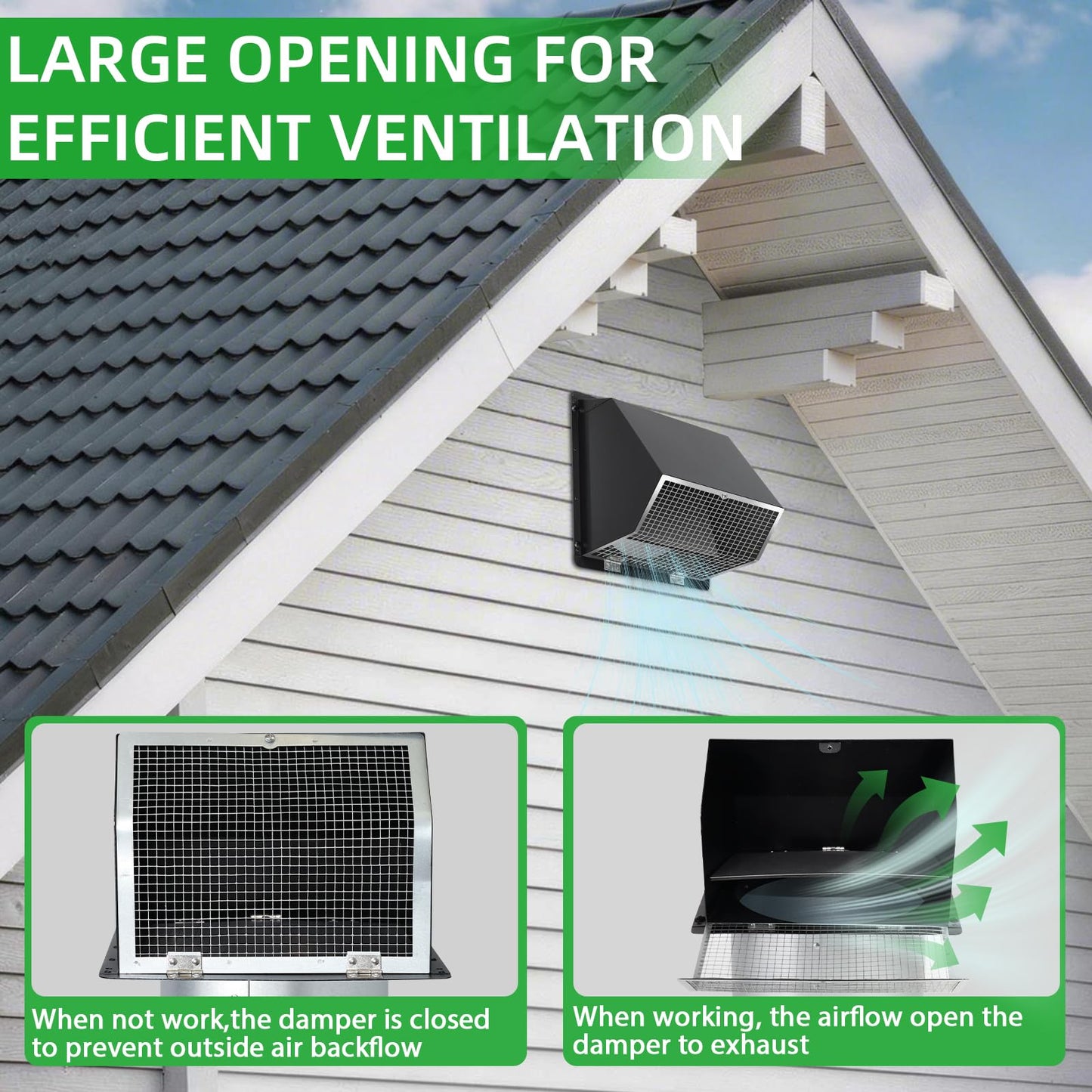 7Inch Wall Vent with Screen and Damper,Galvanized Steel Hooded Wall Vent Cover Cap Exhaust Vent Cover Outside,Exterior Vent Hood Outdoor for Kitchen Range Hood Laundry Dryer Bathroom Fan Duct Air Vent