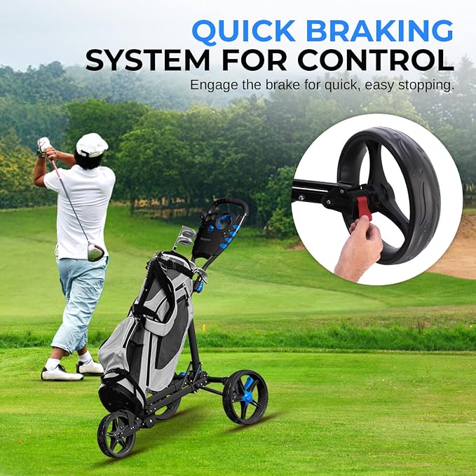 SereneLife Golf Push Pull Cart – Lightweight, Foldable, Bag Holder with Adjustable Handle, Caddy Accessories, Compact Folding Golf Trolley for Travel