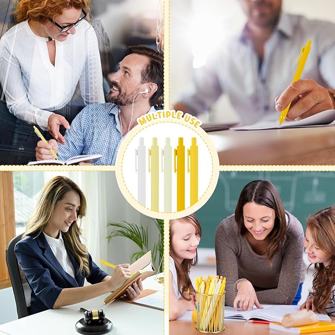 100 Pcs Ballpoint Pens Bulk Retractable Writing 1. 0 mm Black Ink Cute Pens Smooth Writing Color Fancy Gift for Teacher Student Employee Office School Home Baby Shower Supplies (Yellow Series)