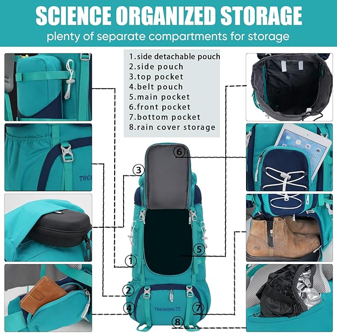 Bseash 70L (65+5) Waterproof Hiking Camping Backpack with Rain Cover, Outdoor Sport Travel Daypack for Climbing Touring (Orange)