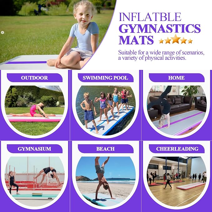 Air Mat Tumble Track, Gymnastics Mats Tumbling Track with Electric Air Pump for Home Use Cheerleading Training Kids Gym Yoga