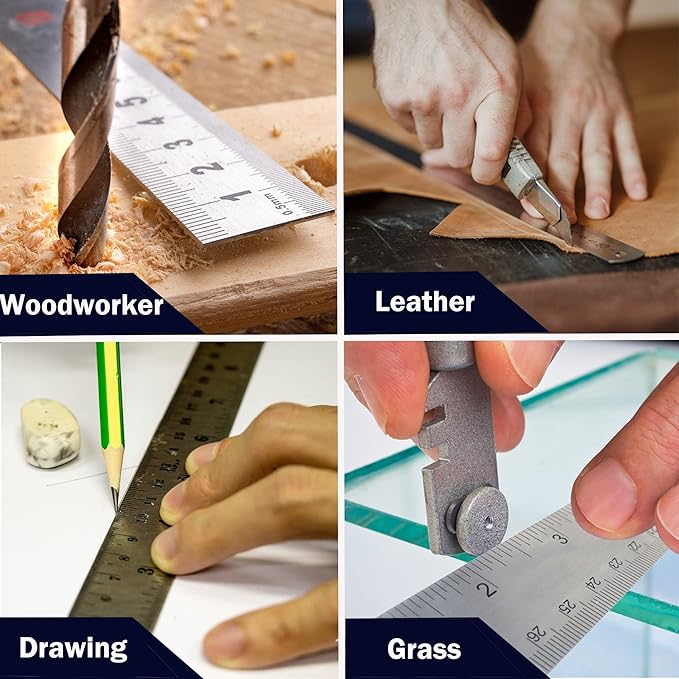 Metal Ruler 12 Inch:[2 Pieces 12 Inch] Non-Slip Cork Backing Rulers with Inch and Centimeters Prevent Ink Leakage:for School Office Drawing Engineering