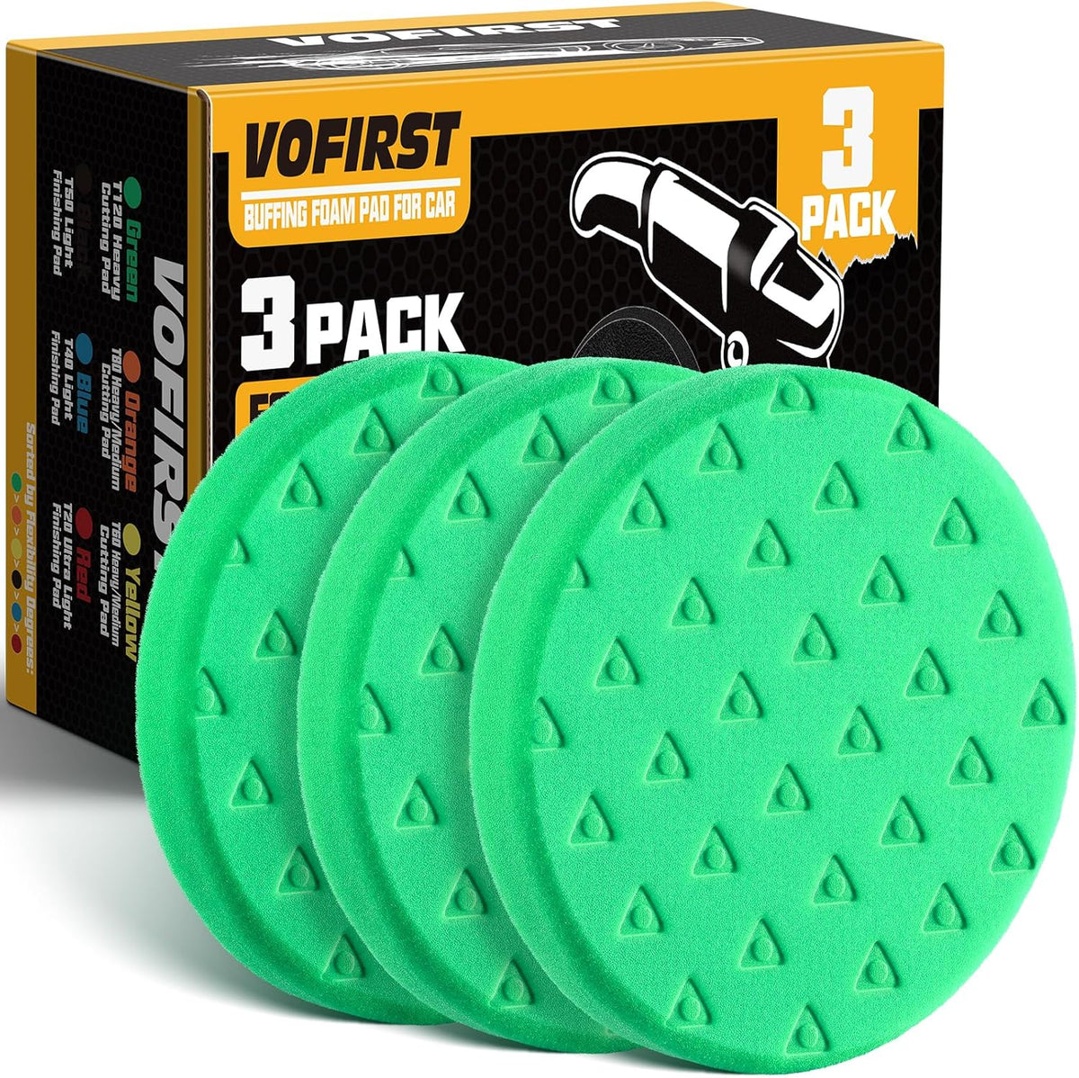 6 Inch Polishing Pad - High-Density Buffing Sponge Pads - 3Pcs Green Heavy Polish Pad - 6.5 Inch Face for 6 Inch 150mm Backing Plate - for Car Buffer Polisher Compounding, Polishing & Waxing