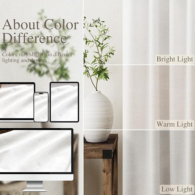 Nanspring Cream Linen Blackout Curtains 84 Inches for Bedroom Modern Farmhouse Living Room Draperies Cream Colored Thermal Insulated Full Shading Room Darkening Curtains for Sliding Door 38x84