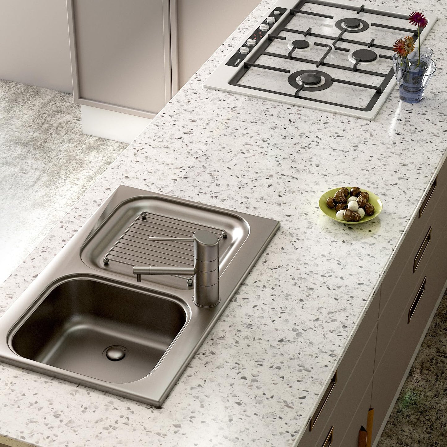 A-b-cil Gray White Granite Contact Paper 400" X 16" Terrazzo Wallpaper Peel and Stick Countertops Self Adhesive Waterproof Vinyl Film for Kitchen Counters Bathroom Counters Wall Paper