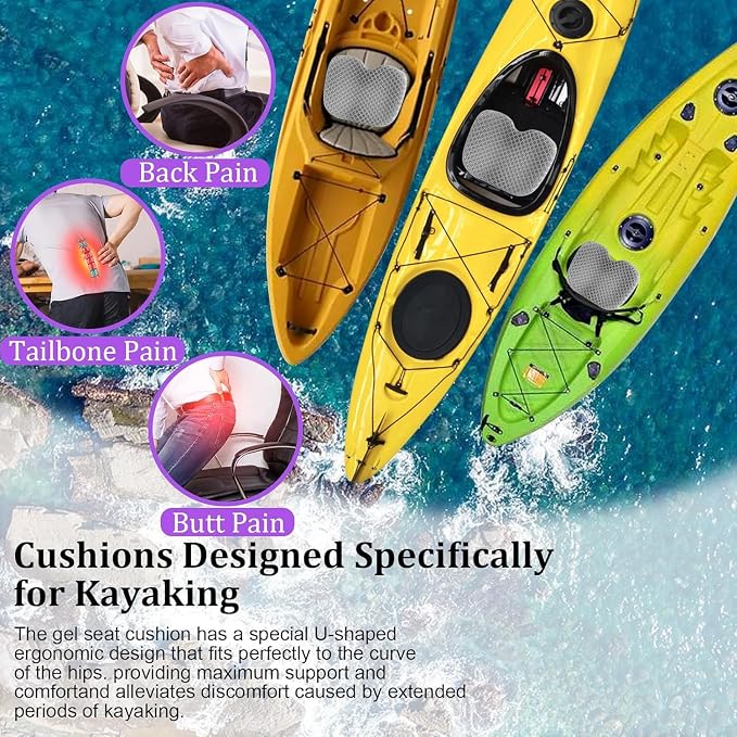 NEW-Vi Anti-Slip Kayak Seat Cushion - Waterproof Thicken Gel Boat Kayak Canoe Rowing Stadium Pad for Sit in Kayak Chair Kayak Accessories Equipment Gear for Fishing Kayak