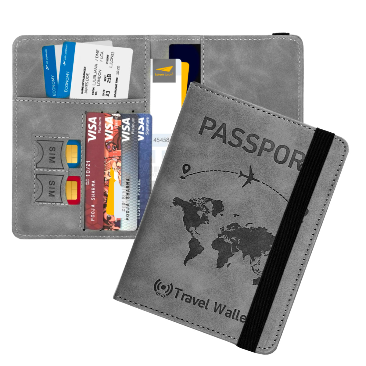 Storite Passport Holder Cover Travel Wallet Organiser with RFID Protection, Credit Card Case, PU Leather for Men & Women (Grey)