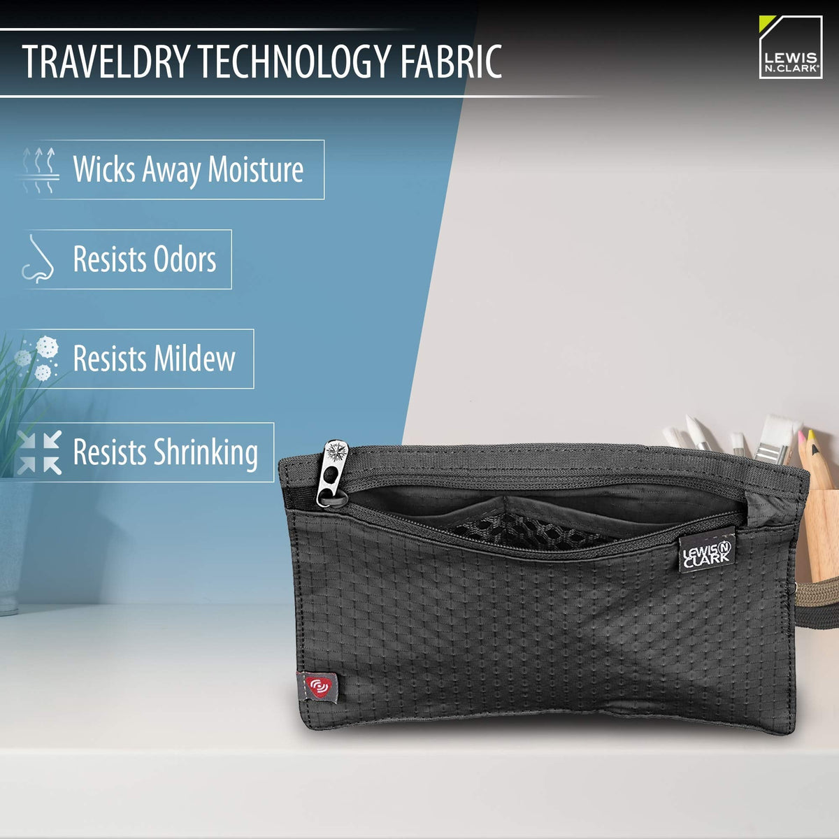 Lewis N. Clark RFID Blocking Money Belt Travel Pouch + Credit Card, ID, Passport Holder for Women & Men, Black, One Size