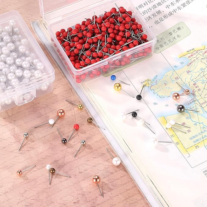 uxcell 400 Pcs Push Pins, Map Thumb Tacks 4mm Round Head Decorative Push Pins for Bulletin Board Home Office Travel Wall DIY Crafts Map Photo, Metallic White