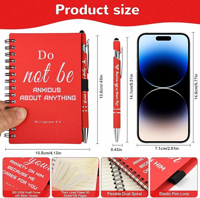 Christian Prayer Journal Spiral Red Notebooks Bulk with Pens- Small Notepads (4.13”x5.43”) - inspirational gifts for women, Church Members & Bible Study Groups (30 Sets Red)