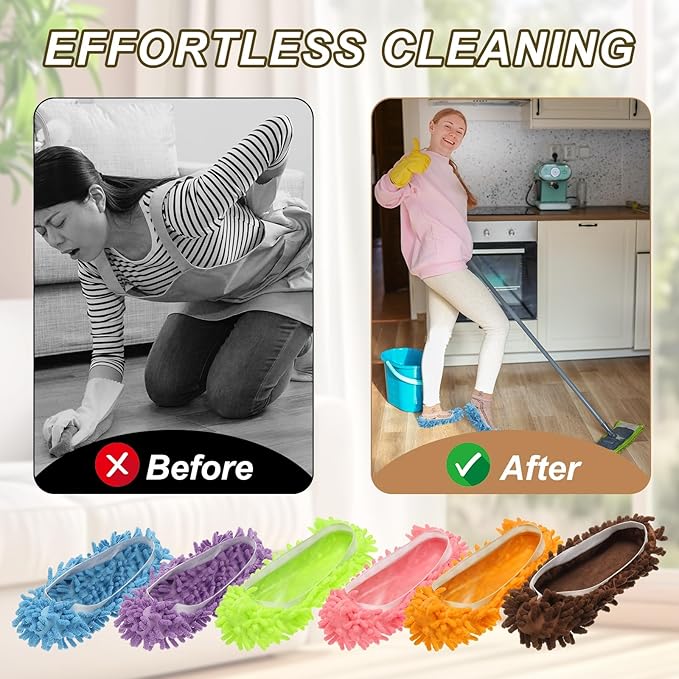 uxcell 4 Pcs Mop Slippers, Mop Socks Microfiber Shoe Covers Washable Mopping Slippers for Floor Cleaning Office Home Use Women Men, White Trim, Coffee