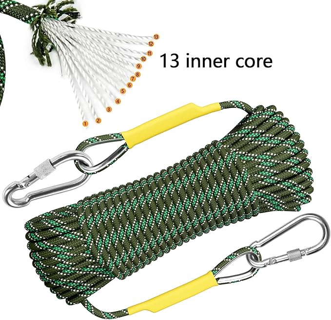 X XBEN Outdoor Climbing Rope 10M(32ft) 20M(64ft) 30M(96ft) 50M(160ft) 70M(230ft) 152M(500FT) 352M(1000FT) Static Rock Climbing Rope for Escape Rope Ice Climbing Equipment Fire Rescue Parachute