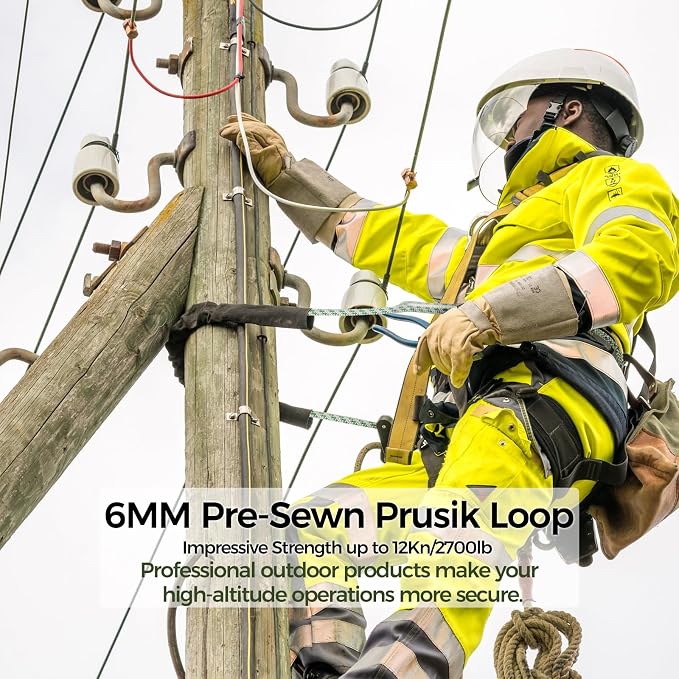 1/4 Inch Pre-Sewn Prusik Loop 47 Inch, Premium Aramid Nylon Hybrid Cord 12kN, Superior Heat Abrasion Resistant Rope Loop for Arborist Rescue Outdoor Rigging