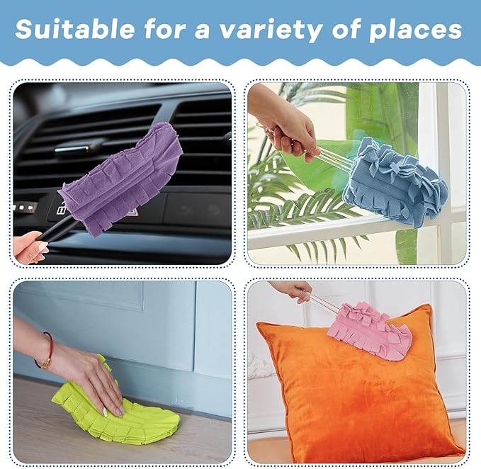Zubebe 12 Pcs Duster Refill Reusable Fleece Duster Refills Feather Flat Dusters Multi Surface Washable Cleaning Pads Tools for Home, Blinds, Car, Pet, Furniture, Fans (Rainbow Colors)