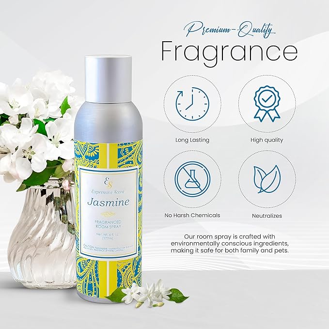 Expressive scent Room Spray Air Freshener - Long Lasting Jasmine Aroma for Home, Bathroom, kitchen, Office & Car – Air freshener for home 6 FL Oz