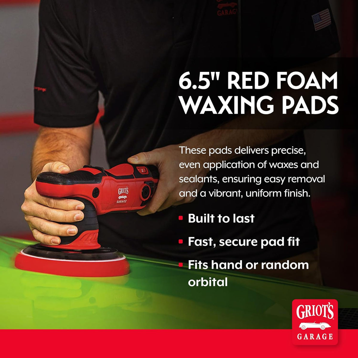 Griot's Garage 6.5” Red Foam Waxing Pads for Car Detailing, Polishing and Buffing Pads for Use with Waxes and Sealants, 10624, Set of 2