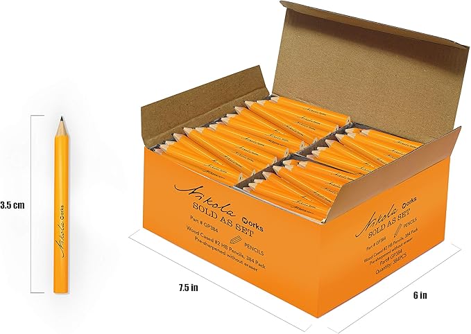 Mini Golf Pencils Without Erasers - 384 Count - Classic Pre-Sharpened #2 HB American Pew Pencils Standard Hex Shaped Bulk Pack