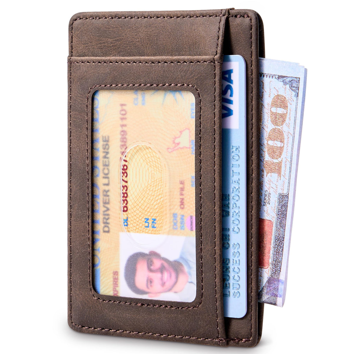 Travelambo Slim Wallet Front Pocket Minimalist Leather RFID Blocking Medium Size