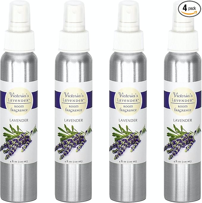 Victoria's Lavender Room Spray, All Natural Home Atmosphere Essential Oil Concentrated Room Fragrance, Air Freshener, Bathroom Odor Eliminator - Made in the USA, Lavender 4 Pack (4 Fl Oz)