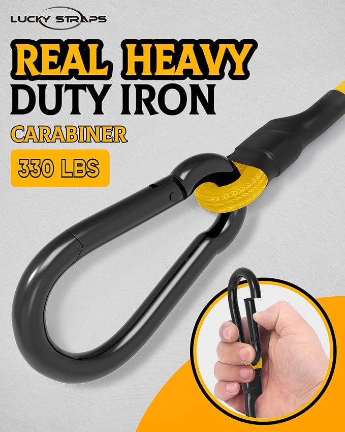 8 Pcs 18 Inch Heavy Duty Carabiner Bungee Cord Outdoor with 190 Lbs Max Break Strength, Bungee Straps with Upgraded Carabiner Hooks for Luggage Rack, Cargo, Hand Carts, Bike, Camping, etc (Yellow)