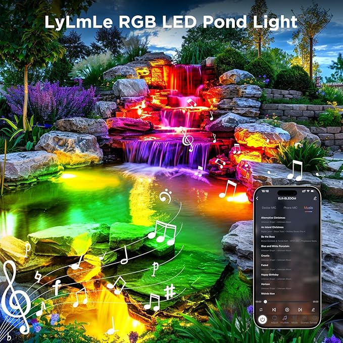 LyLmLe LED Pond Lights with APP Control, 6W SS316 Stainless Steel RGB Underwater Fountain Light with 12V Transformer, IP68 Waterproof Outdoor Underwater Lights for Pond Waterfall, Black Wire(2-Spots)